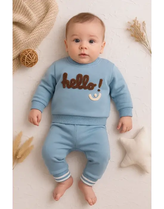 Hello Nakışlı % 100 Pamuk 2li Erkek Bebek Takım