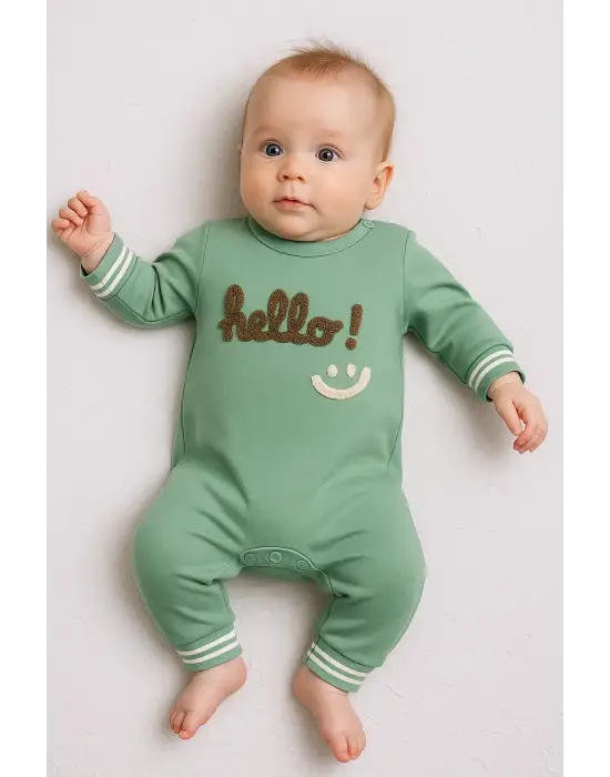 Hello Nakışlı % 100 Pamuk Erkek Bebek Tulum