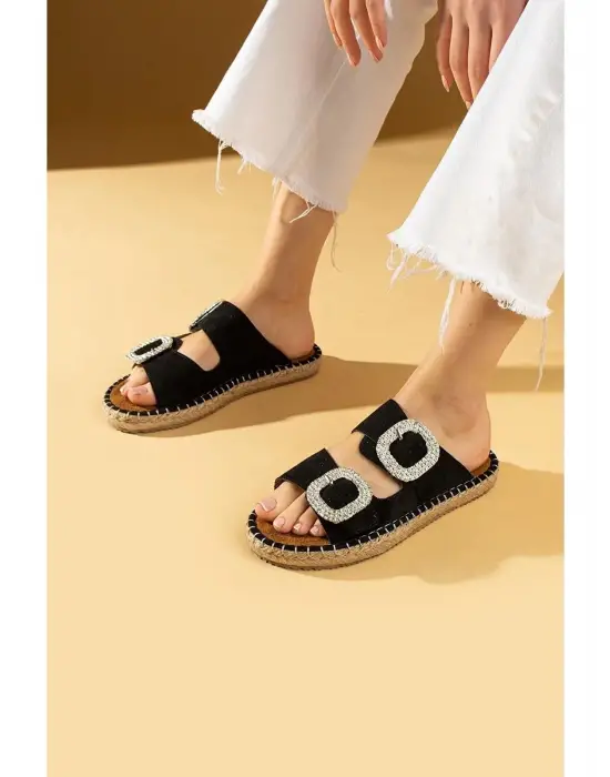 Hertas Siyah Nubuk Tokalı Terlik