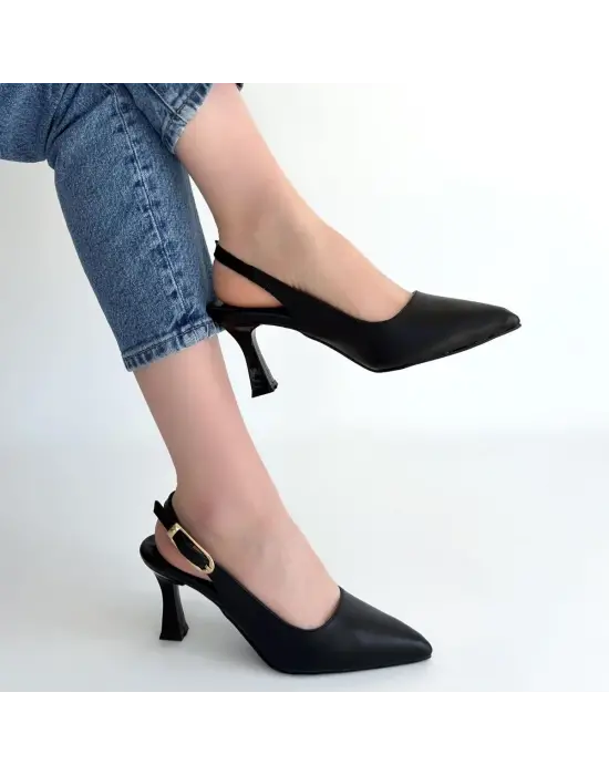 Hies Siyah Cilt Topuklu Ayakkabı