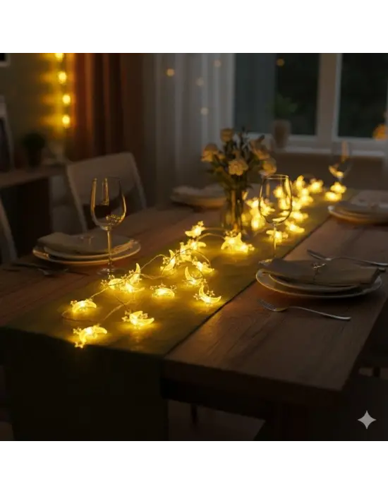 Hilal ve 3 Mini Yıldız Şekilli 3.5 Metre USB LED Işık – 20 LED’li Dekoratif Ramazan Dekorasyonu ve Ortam Aydınlatması hakkında ürün açıklaması