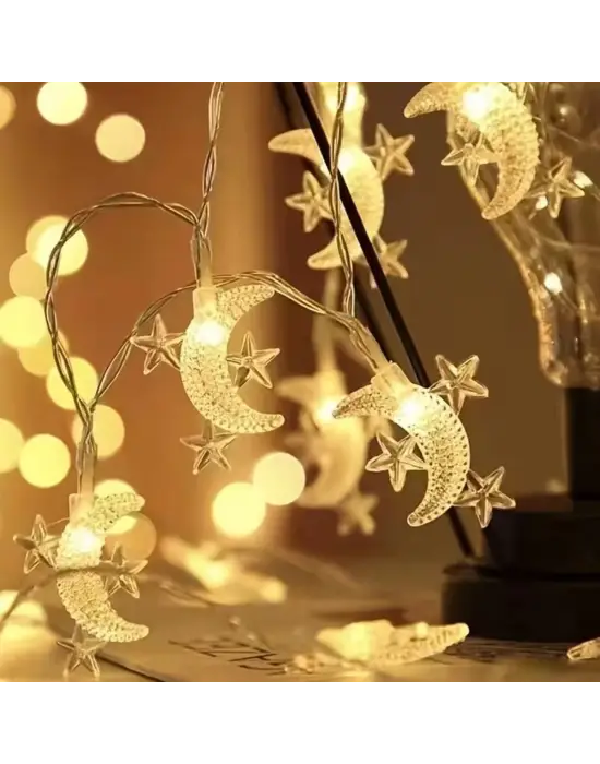 Hilal ve 3 Mini Yıldız Şekilli 3.5 Metre USB LED Işık – 20 LED’li Dekoratif Ramazan Dekorasyonu ve Ortam Aydınlatması hakkında ürün açıklaması