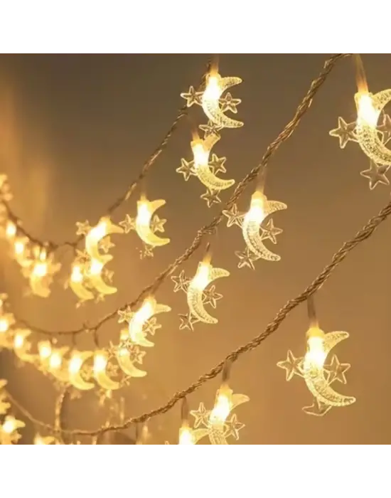 Hilal ve 3 Mini Yıldız Şekilli 3.5 Metre USB LED Işık – 20 LED’li Dekoratif Ramazan Dekorasyonu ve Ortam Aydınlatması hakkında ürün açıklaması