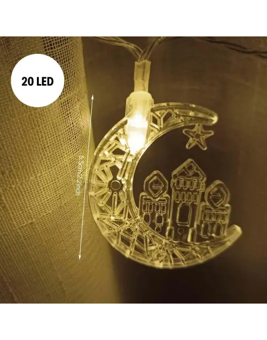 Hilal ve Cami Şekilli 3.5 Metre USB LED Işık – 20 LED’li Dekoratif Ramazan Dekorasyonu ve Ortam Aydınlatması