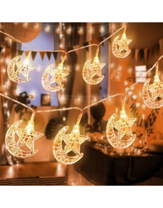 Hilal ve Yıldız Şekilli 3.5 Metre USB LED Işık – 20 LED’li Dekoratif Ramazan Dekorasyonu ve Ortam Aydınlatması