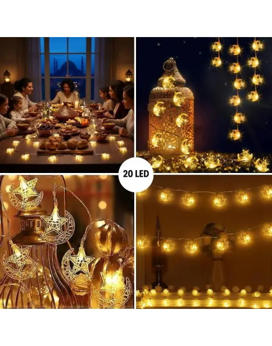 Hilal ve Yıldız Şekilli 3.5 Metre USB LED Işık – 20 LED’li Dekoratif Ramazan Dekorasyonu ve Ortam Aydınlatması
