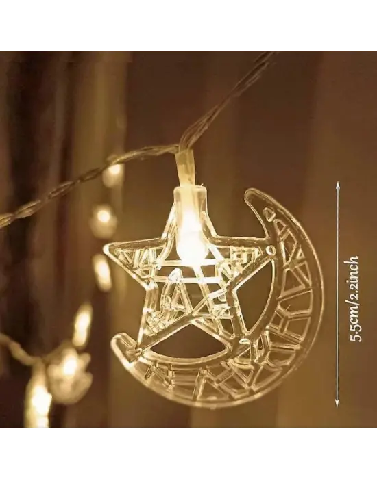 Hilal ve Yıldız Şekilli 3.5 Metre USB LED Işık – 20 LED’li Dekoratif Ramazan Dekorasyonu ve Ortam Aydınlatması