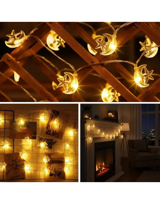 Hilal ve Yıldız Şekilli 3.5 Metre USB LED Işık – 20 LED’li Dekoratif Ramazan Dekorasyonu ve Ortam Aydınlatması