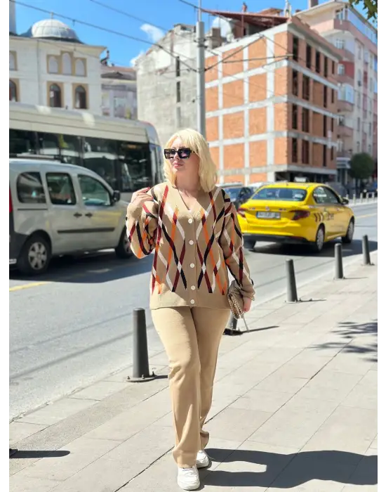 Hırka pantolon alt üst triko takım vizon