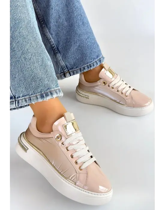 Hley Bej Rugan Paraşüt Detaylı Bağcıklı Spor Ayakkabı