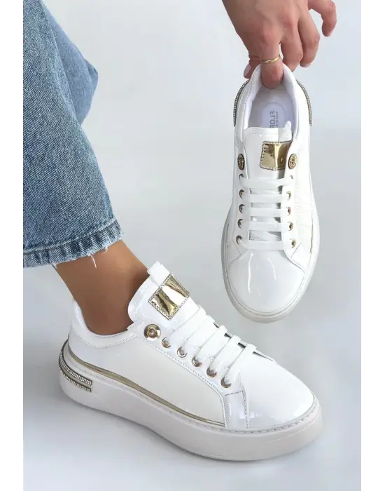 Hley Beyaz Rugan Paraşüt Detaylı Bağcıklı Spor Ayakkabı