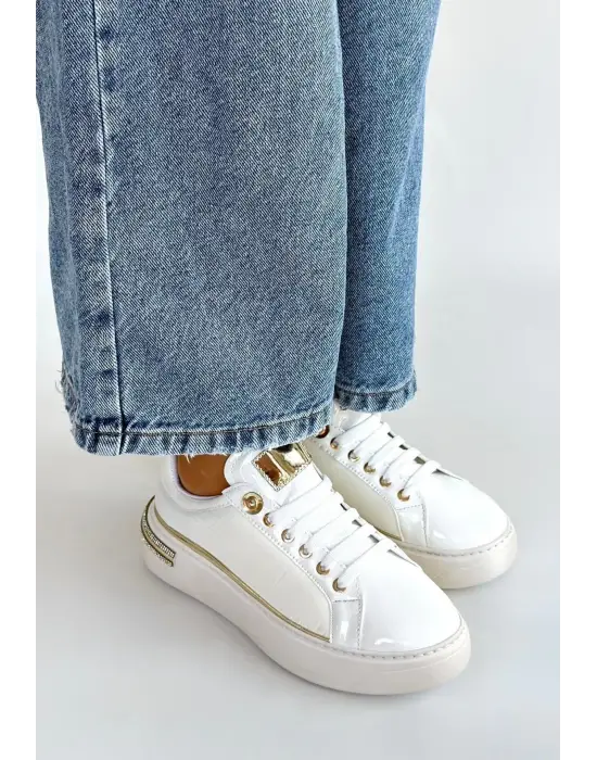 Hley Beyaz Rugan Paraşüt Detaylı Bağcıklı Spor Ayakkabı