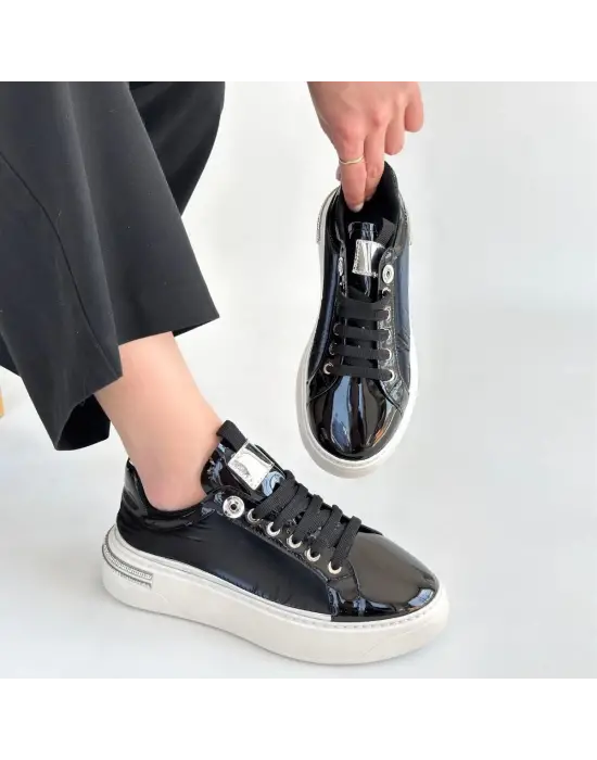 Hley Siyah Rugan Paraşüt Detaylı Bağcıklı Spor Ayakkabı