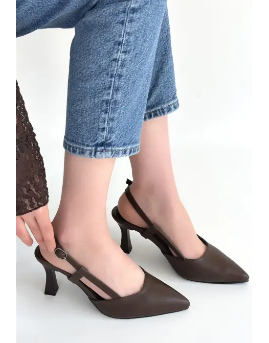 Hoost Kahverengi Cilt Topuklu Ayakkabı