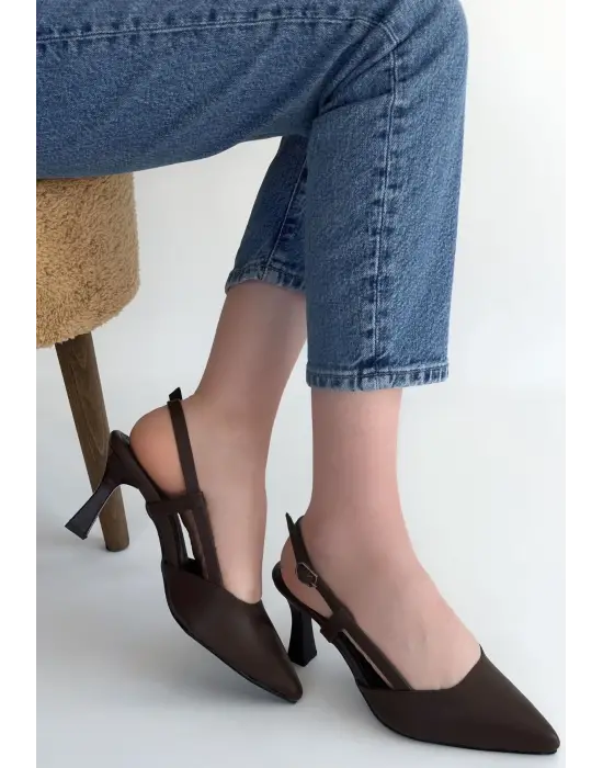 Hoost Kahverengi Cilt Topuklu Ayakkabı