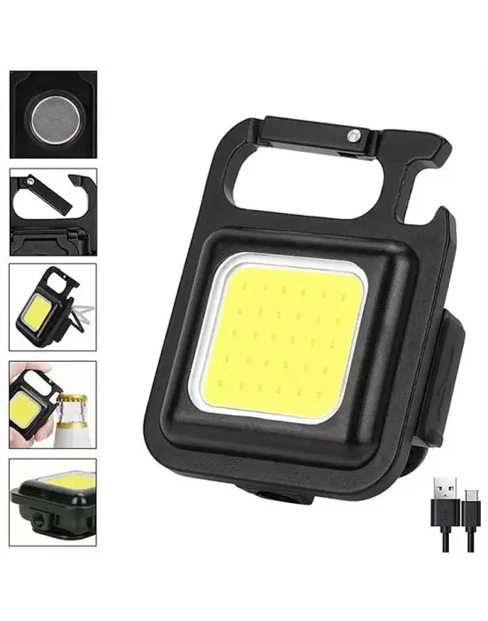 Hs-37 Led Anahtarlıklı Cep Boy Cob Led Metal Kasa Mıknatıslı Şişe Açacağı Usb’li Şarj Edilebilir El Feneri