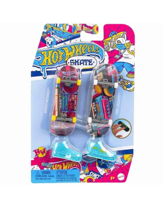 HXL17 Hot Wheels Skate Retro Temalı İkili Parmak Kaykay ve Ayakkabı Paketi