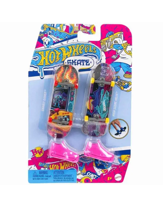 HXL17 Hot Wheels Skate Retro Temalı İkili Parmak Kaykay ve Ayakkabı Paketi