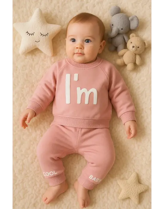 Im Cool Desenli Pamuklu 2li Kız Bebek Takımı