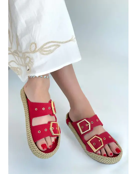 İces Kırmızı Nubuk Terlik