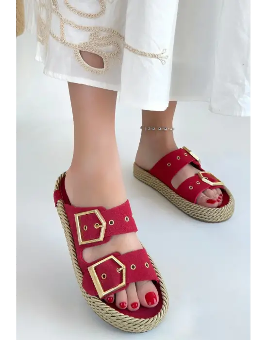 İces Kırmızı Nubuk Terlik