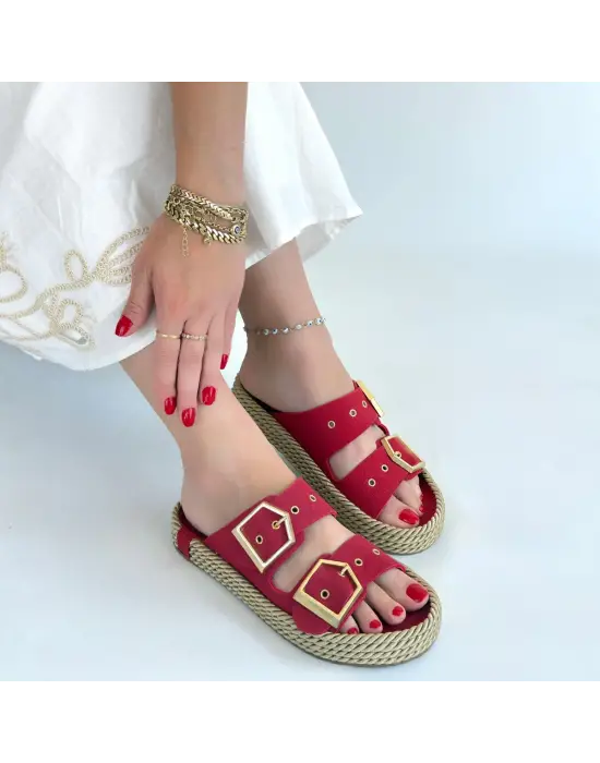 İces Kırmızı Nubuk Terlik