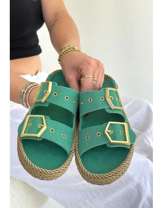 İces Yeşil Nubuk Terlik