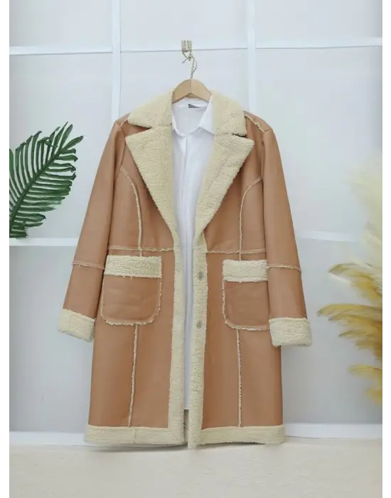 Omarı Pelüşlu Çıtçıtlı Vizon Deri Mont