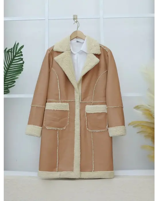 Omarı Pelüşlu Çıtçıtlı Vizon Deri Mont