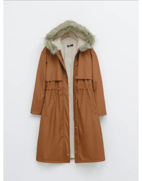 İçi Peluşlu Sabit Kapşonlu Tünel Bağcıklı Uzun Mont-Hardal