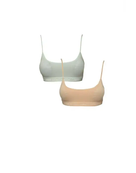 Omarı Pedli İp Askılı Krem ve Ten Rengi Büstiyer Seti