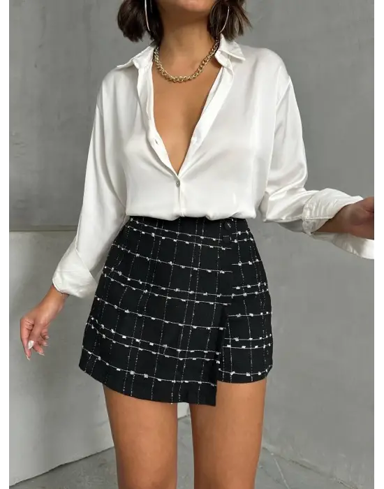 İki düğmeli ch kumaş şort etek siyah h26414