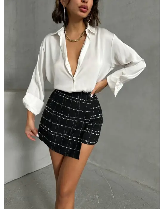 İki düğmeli ch kumaş şort etek siyah h26414