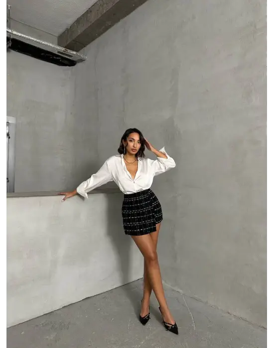 İki düğmeli ch kumaş şort etek siyah h26414