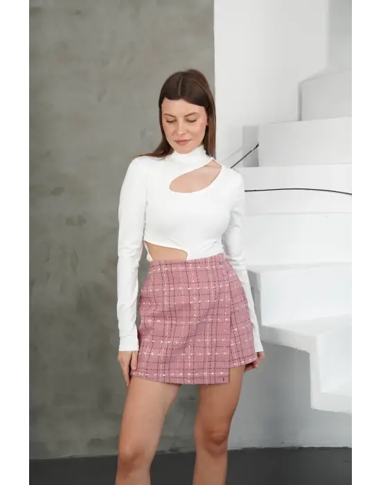 İki düğmeli şort etek pembe h26414