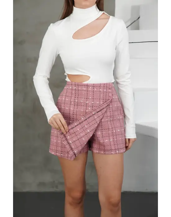 İki düğmeli şort etek pembe h26414