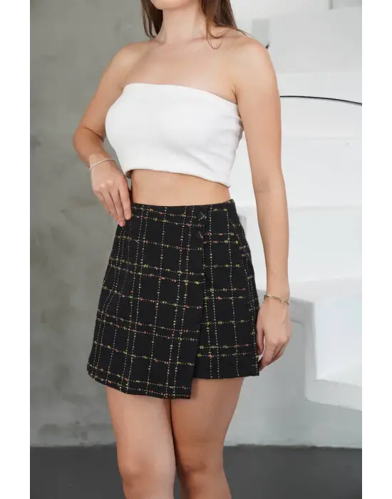 İki düğmeli şort etek siyah h26414