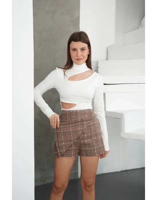 İki düğmeli şort etek vizon h26414