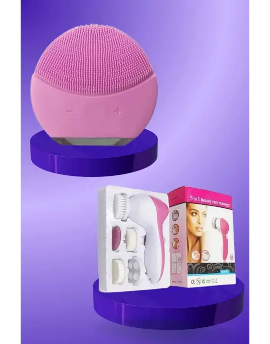 İkili Cilt Bakım Seti 5 Başlıklı Yüz Temizleme Ve Masaj Aleti Canlandırıcı Ve Onarıcı