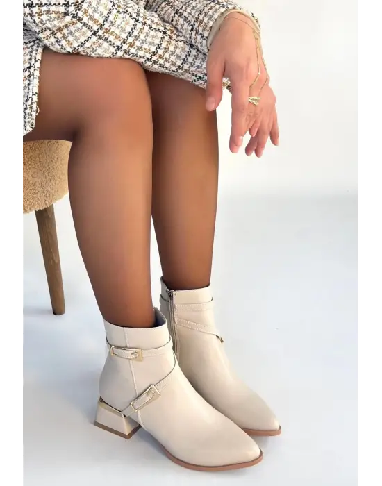 İnay Bej Cilt Topuklu Bot