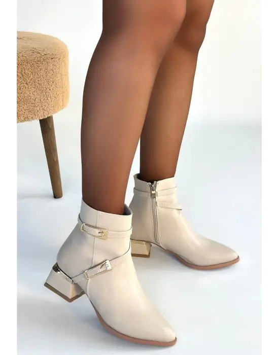 İnay Bej Cilt Topuklu Bot