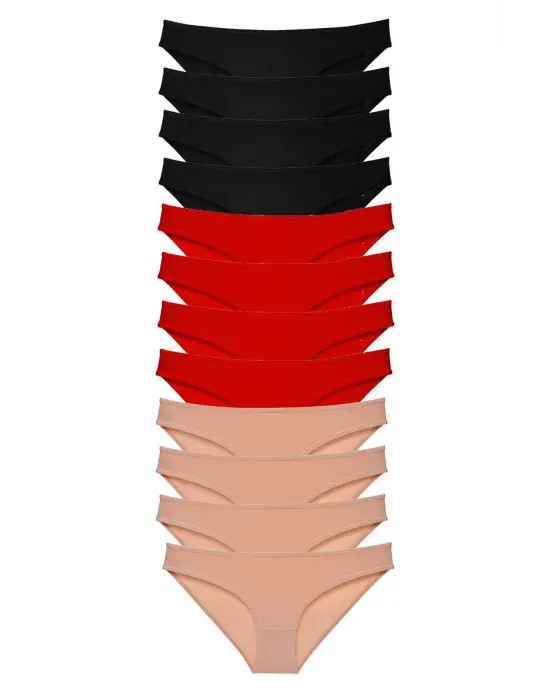 Omarı Süper Eko Set Likralı Kadın Slip Külot Siyah Kırmızı Ten