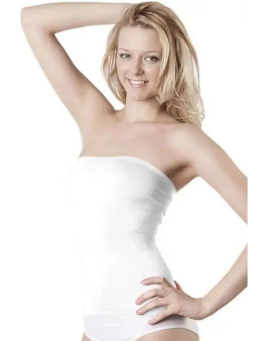 Omarı Dikişsiz Beyaz Askısız Kadın Atlet