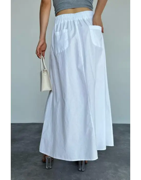 İnce Pileli Düz Etek - Beyaz