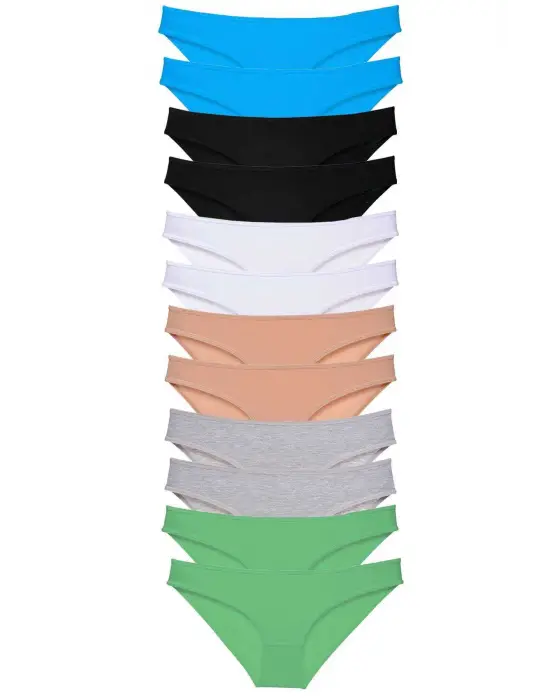 Omarı Çok Renkli 12 Adet Kadın Slip Külot Seti Eko ve Likralı