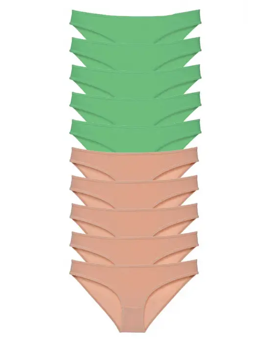 Omarı Yeşil Ten Likralı Kadın Slip Külot Seti