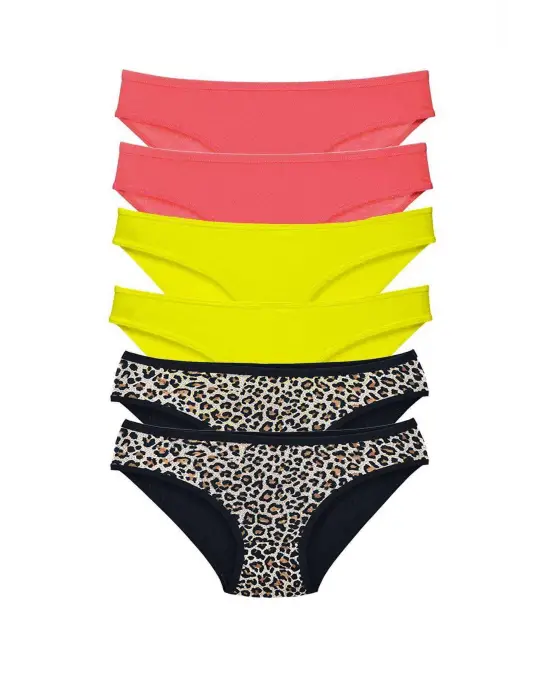 Omarı Vahşi Leopar Desenli 6 Adet Kadın Slip Külot Seti