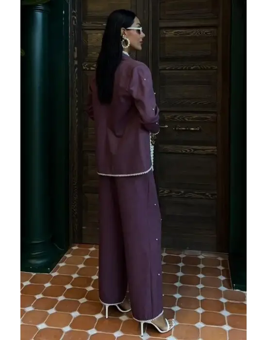 Omarı İnci Detaylı Keten Takım