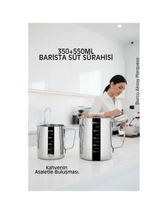 İnox 350ml-550ml Barista Süt Sürahisi Seti - Süt Köpürtme Potu -  Paslanmaz Çelik