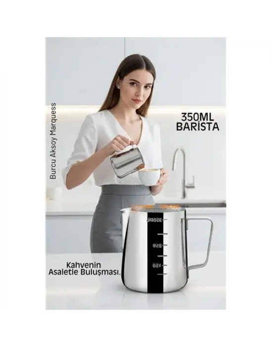 İnox 350ml Barista Süt Sürahisi - Süt Köpürtme Potu -  Paslanmaz Çelik